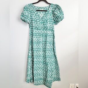 Matta Size XS • Green White Short Sleeve Midi Dress.